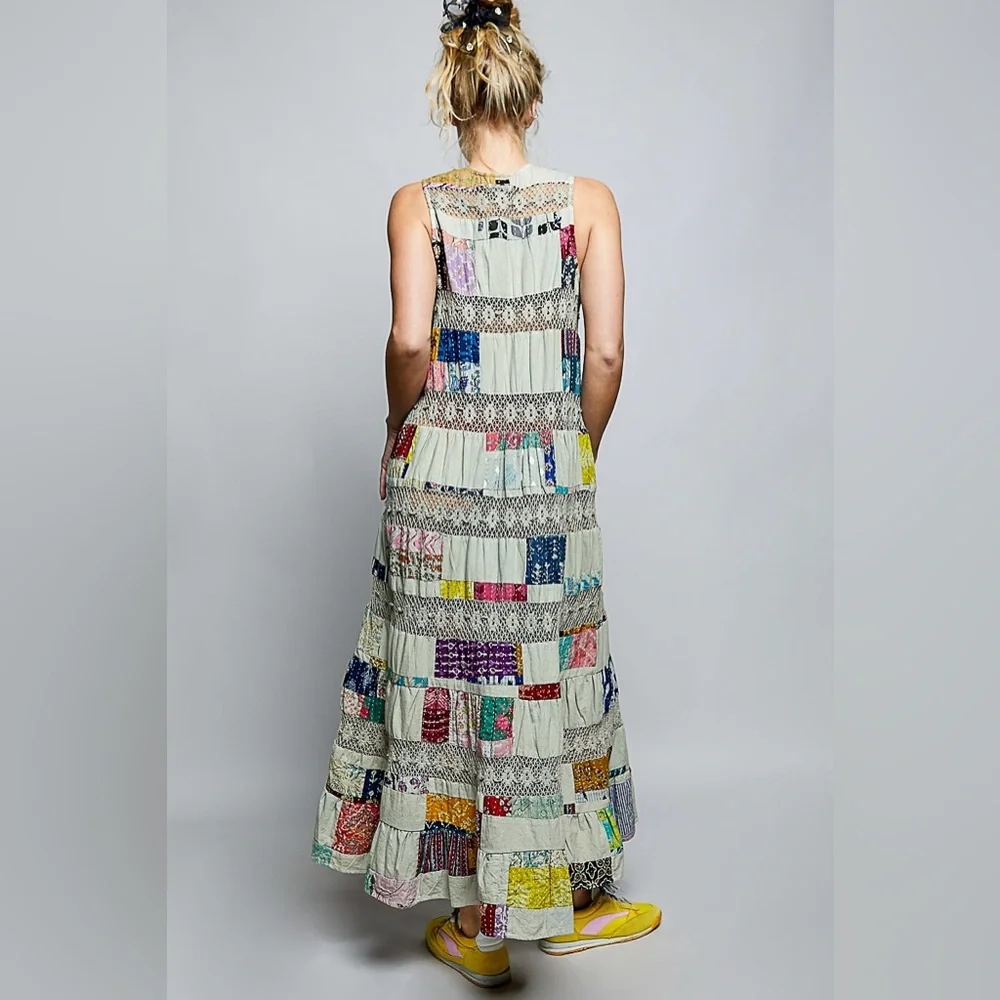 PT7 New! POL Bohemian Patchwork Maxi Dress in Sage Green - Picture 4 of 5